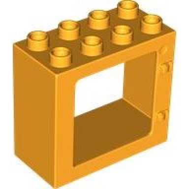 bright light orange duplo door window frame 2 x 4 x 3 flat front surface completely open back