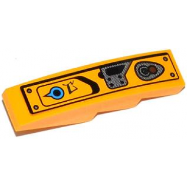 bright light orange slope curved 4 x 1 with blue knob alien characters and joystick pattern model left side sticker - set 70002