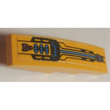 bright light orange slope curved 4 x 1 with red joystick blue switches and mechanical pattern sticker - set 70005