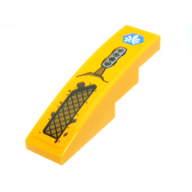 bright light orange slope curved 4 x 1 with exhaust port buttons and blue chima logo pattern model left sticker - set 70010