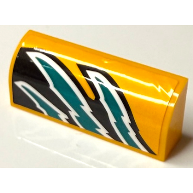 bright light orange slope curved 1 x 4 x 1 1 3 with white and dark turquoise flames on black background pattern model right side sticker - set 60389