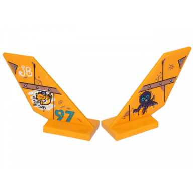 bright light orange tail shuttle with 97 jb to dip or dab shrimp and octopus pattern on both sides stickers - set 70433