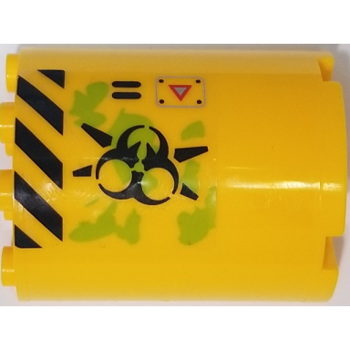 bright light orange cylinder half 2 x 4 x 4 with caution triangle danger stripes black biohazard symbol ooze and vents pattern model right side sticker - set 70163