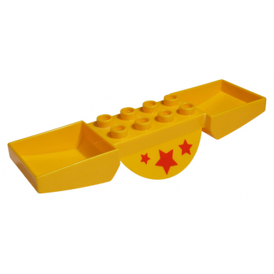 bright light orange duplo seesaw with red stars pattern