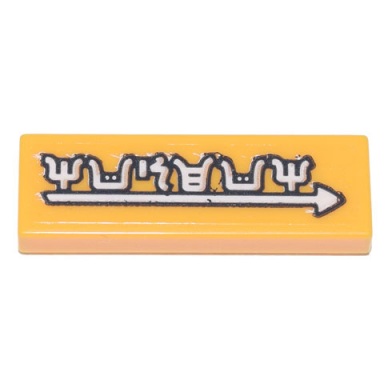 bright light orange tile 1 x 3 with ninjago logogram museum and white arrow pattern sticker - set 71741