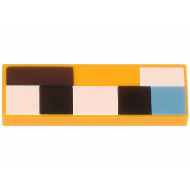 bright light orange tile 1 x 3 with white black medium blue and dark brown squares and rectangles pattern minecraft baby cat upper face