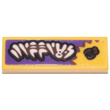 bright light orange tile 1 x 3 with white and dark brown ninjago logogram zippies on dark purple background pattern sticker - set 71837