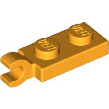 bright light orange plate modified 1 x 2 with clip on end horizontal grip
