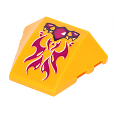 bright light orange wedge 4 x 3 triple curved no studs with magenta geometric dragon scales and swirls pattern sticker - set 41175