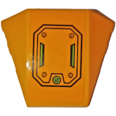 bright light orange wedge 4 x 3 triple curved no studs with black octagonal hatch and lime screw and vents pattern sticker - set 76059