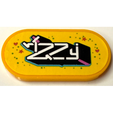 bright light orange tile round 2 x 4 oval with black and white stylized izzy medium azure dots dark pink hearts and stars pattern sticker - set 71461
