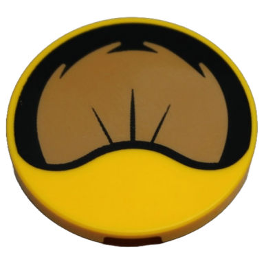 bright light orange tile round 3 x 3 with black and medium nougat inner ear pattern