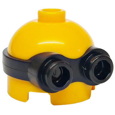 bright light orange minifigure head modified minion short with molded black goggles pattern