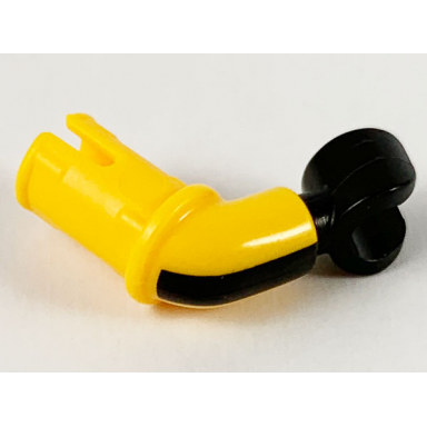 bright light orange arm with technic pin with black stripe pattern with black hand