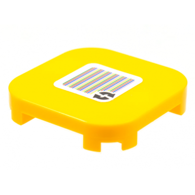 bright light orange tile modified 4 x 4 with rounded corners and 4 feet with super mario scanner code 2 arrows cycle pattern sticker - sets 71360 71439
