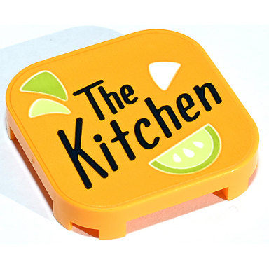 bright light orange tile modified 4 x 4 with rounded corners and 4 feet with black the kitchen and lime fruit slices pattern sticker - set 41747