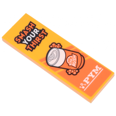 bright light orange tile 2 x 6 with orange and white smash your thirst can of vita rush and pym logo pattern sticker - set 76269