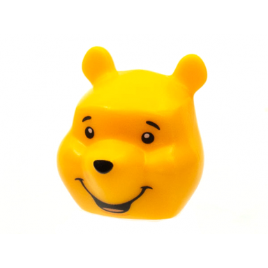 bright light orange minifigure head modified bear with black eyebrows eyes nose and smile pattern