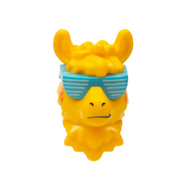 bright light orange minifigure head modified llama medium azure sunglasses with white lines and coral triangles on cheeks pattern