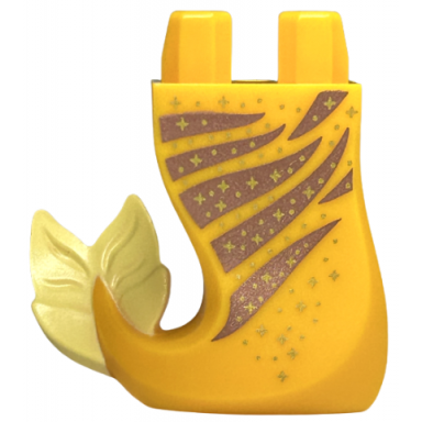 bright light orange tail mermaid merman curved right with copper curved lines gold dots and sparkles bright light yellow caudal fin pattern