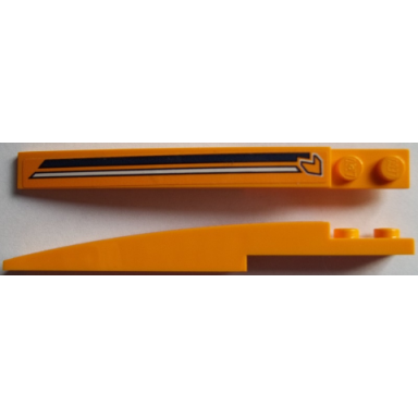 bright light orange slope curved 10 x 1 with dark blue and white stripes pattern model right side sticker - set 60151
