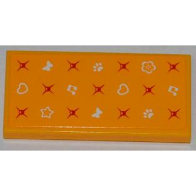 bright light orange tile 2 x 4 with hearts star butterflies music notes paw prints flower and mattress buttons pattern sticker - set 3184