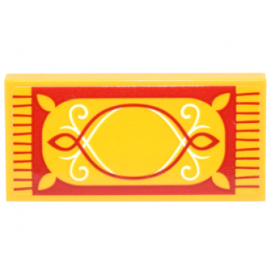 bright light orange tile 2 x 4 with rug with red fringe and border and red and white scrollwork pattern sticker - set 41182