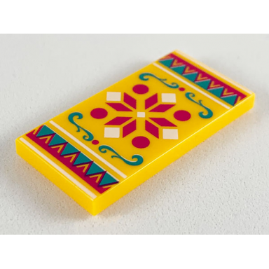 bright light orange tile 2 x 4 with magenta and white geometric dark turquoise filigree dark turquoise and magenta triangles border pattern