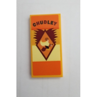 bright light orange tile 2 x 4 with chudley and wizard on broomstick pattern sticker - set 75980