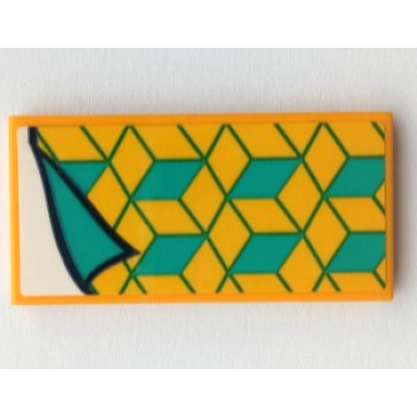 bright light orange tile 2 x 4 with blanket with dark turquoise and yellow diamonds white bedsheet pattern sticker - set 41381