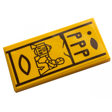 bright light orange tile 2 x 4 with dark brown hieroglyphs lines c-3po and r2-d2 pattern sticker - set 77013