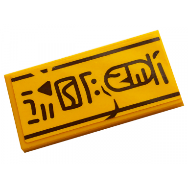 bright light orange tile 2 x 4 with dark brown hieroglyphs lines triangle and dots pattern sticker - set 77013