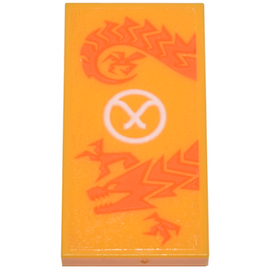 bright light orange tile 2 x 4 with orange dragon and white circle ninjago logogram letter a pattern sticker - set 71799