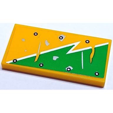 bright light orange tile 2 x 4 with bright green and white worn lightning bolt and silver rivets pattern model left side sticker - set 70429