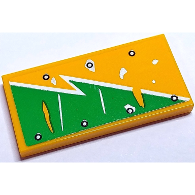 bright light orange tile 2 x 4 with bright green and white worn lightning bolt and silver rivets pattern model right side sticker - set 70429