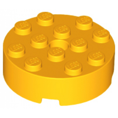 bright light orange brick round 4 x 4 with hole