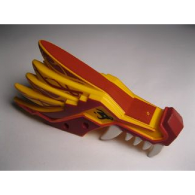 bright light orange dragon head ninjago jaw upper with dark red sections white teeth and red stripes pattern