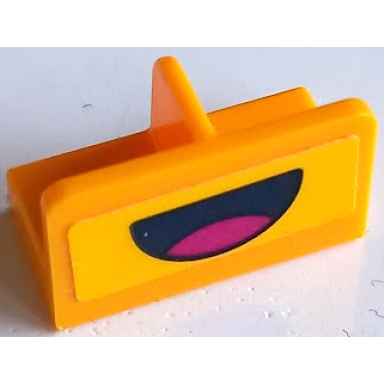 bright light orange panel 1 x 2 x 1 with rounded corners and center divider with black open mouth smile with magenta tongue pattern sticker - set 41373