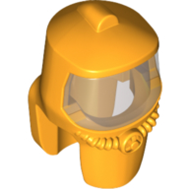 bright light orange minifigure headgear hood hazard suit with trans-brown face shield