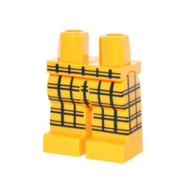 bright light orange hips and legs with dark blue plaid front and sides pattern