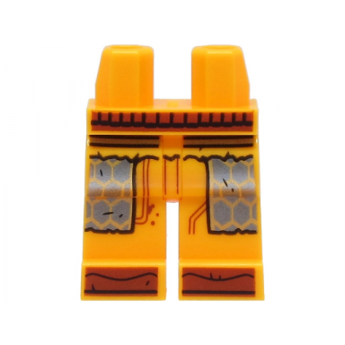 bright light orange hips and legs with pearl dark gray coattails with gold hexagons reddish brown belt and toes pattern