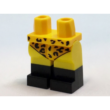 bright light orange hips and yellow legs with bright light orange leotard with leopard spots and black boots pattern