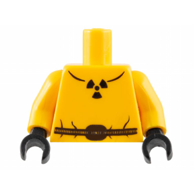 bright light orange torso safety suit with belt and radioactivity warning pattern bright light orange arms black hands