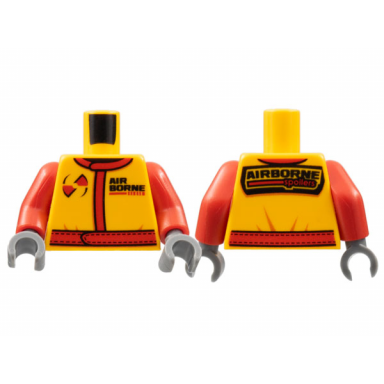 bright light orange torso racing suit with red belt with stitching and airborne spoilers pattern red arms dark bluish gray hands