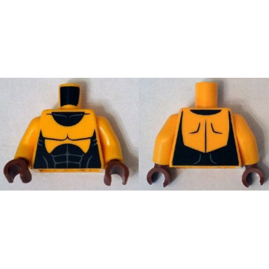bright light orange torso muscles outline with black suit pattern bright light orange arms reddish brown hands