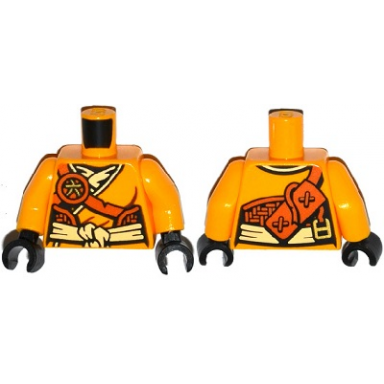 bright light orange torso ninjago female robe with bright light yellow sash and scabbard pattern bright light orange arms black hands