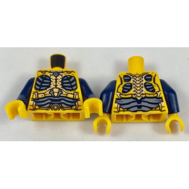 bright light orange torso parademon armor skeletal with vertebrae dark blue and sand blue detail pattern dark blue arms bright light orange hands