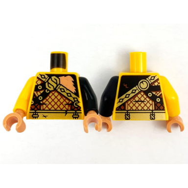bright light orange torso nougat fur with gold crossbelt and armor pattern black arm left bright light orange arm right nougat hands