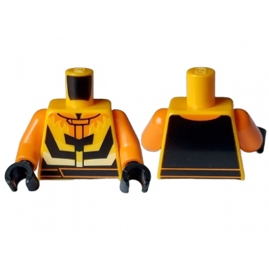 bright light orange torso jacket with black lines and back orange flames and belt pattern orange arms black hands