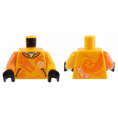 bright light orange torso shirt with pockets orange dragon white ninjago logogram letter a and arin pattern bright light orange arm left orange arm right black hands